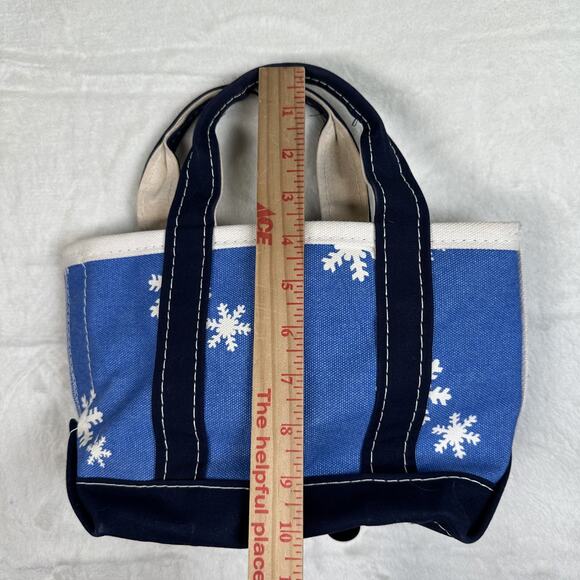 LL Bean Boat & Tote Blue with White Snowflake Canvas Double Handle Mini Tote Bag - Picture 11 of 13